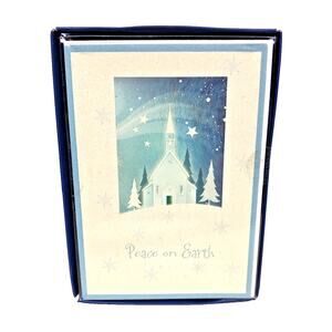 Paper Images 16 Christmas Holiday Greeting Cards & Envelopes Peace On Earth Blue